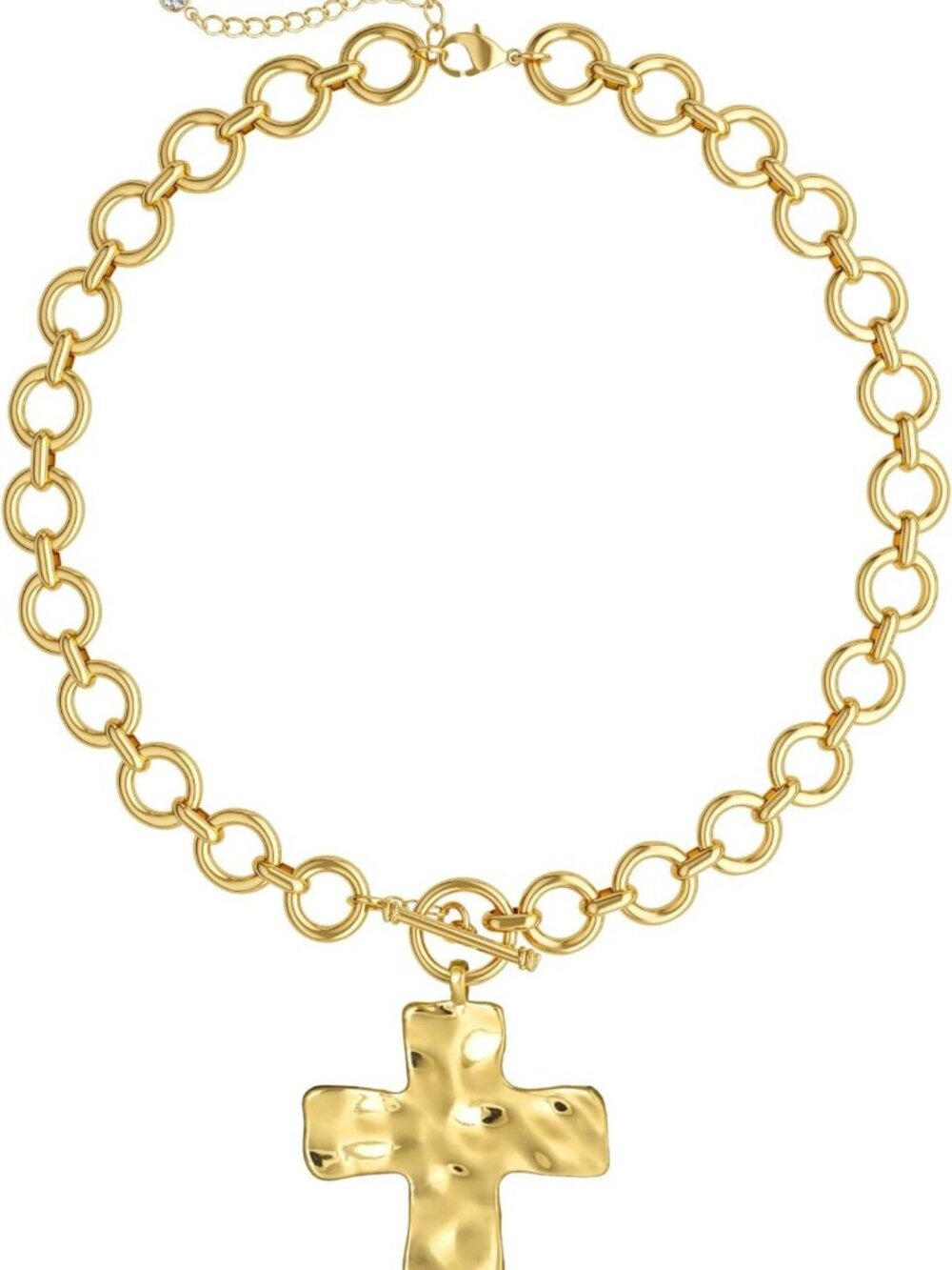 14K Gold Plated Chunky Cross Necklace for Women | Stylish Toggle Clasp Jewelry
